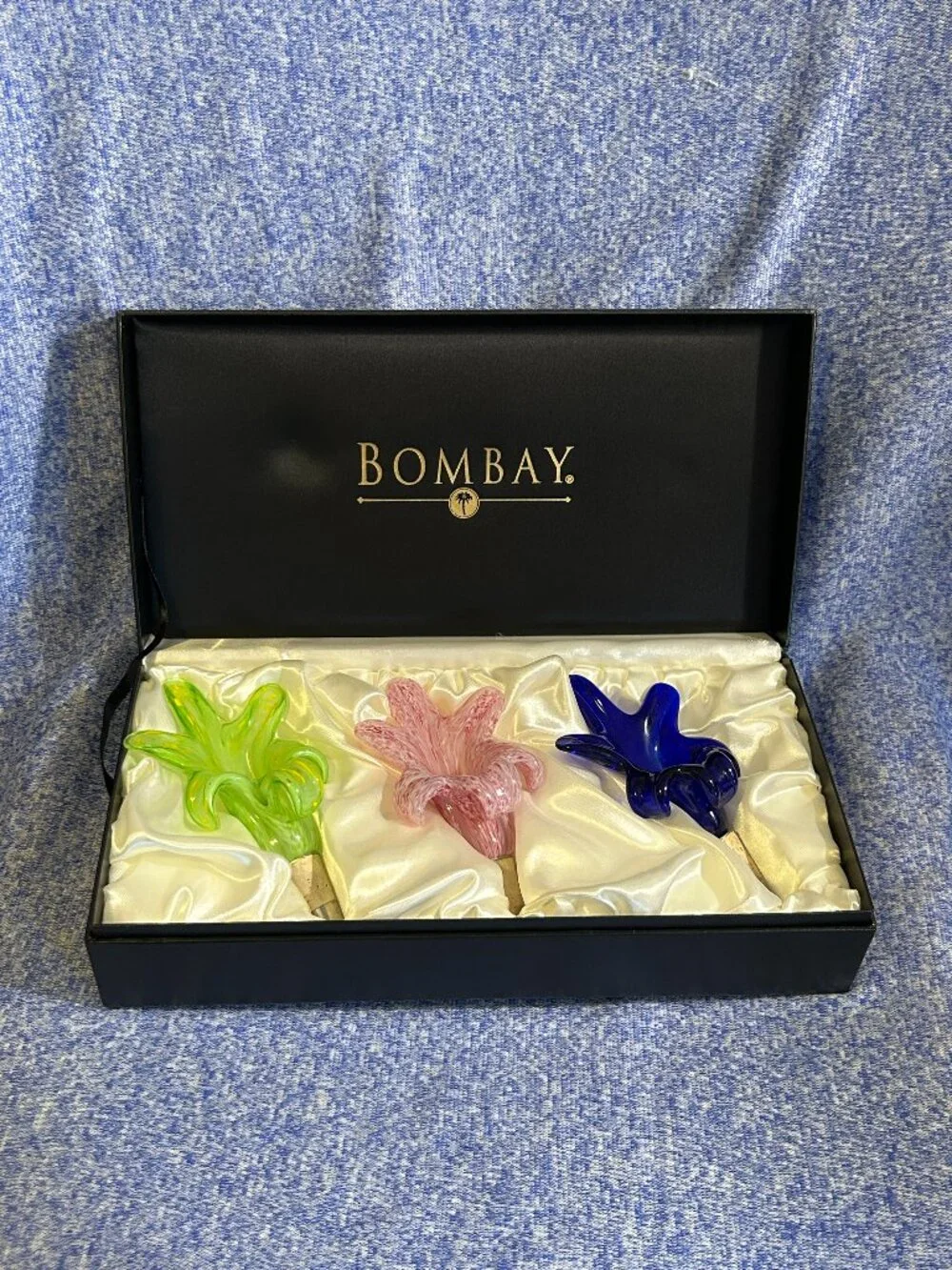 Bombay Artistic Flower Wine Glass Bottle Stoppers - Set of 3 - with the Box